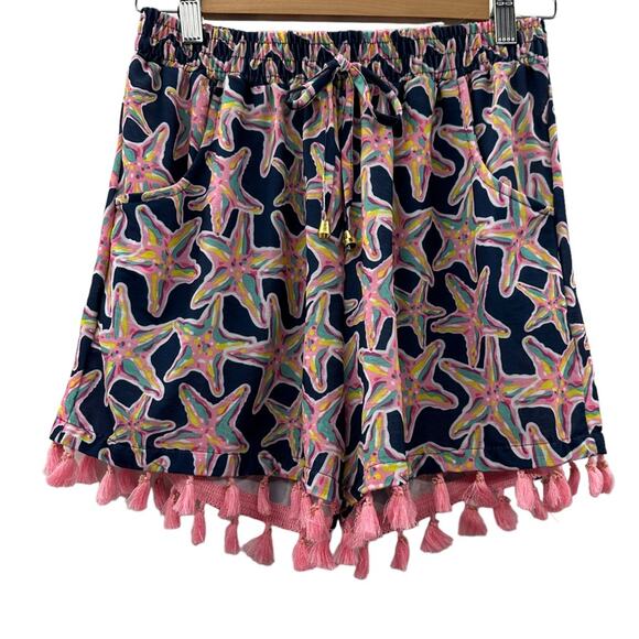 Simply Southern Navy Blue & Pink Starfish Print Tassel High Rise Shorts Size S/M - Picture 1 of 8